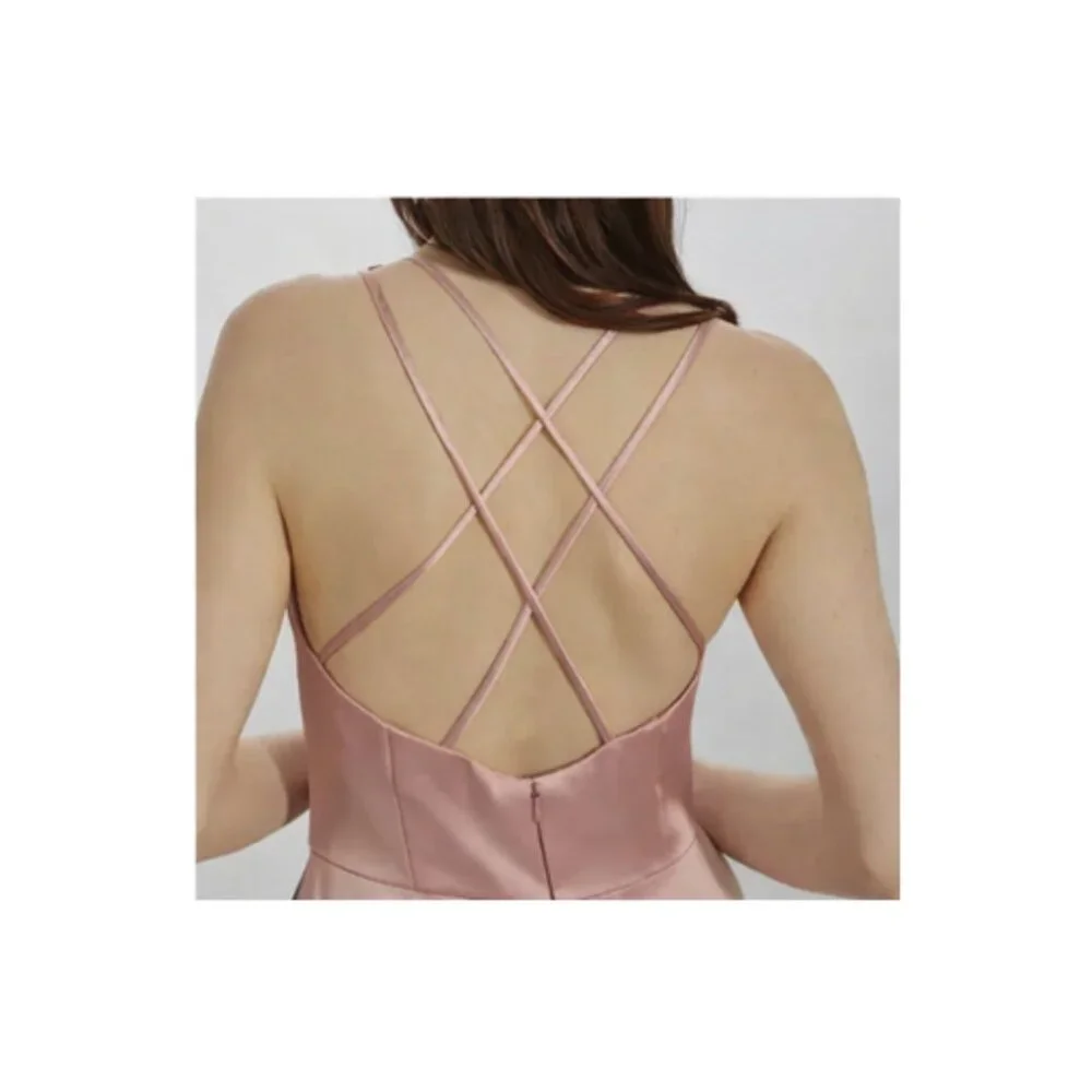 Wedding Guest Pink Satin Gown 8 Amsale Formal Bridesmaid Maxi - Picture 4 of 5